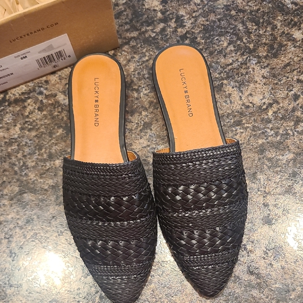 Lucky Brand Black Woven Mules
